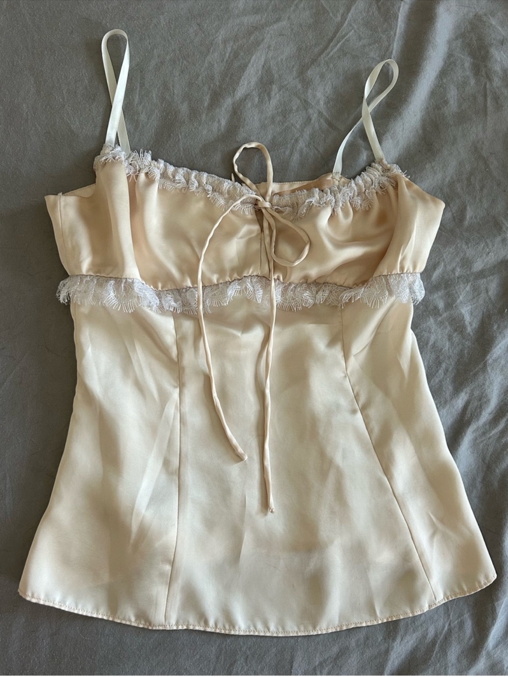 Brock Collection Cream Lace-Trim Slip Camisole with Front Tie